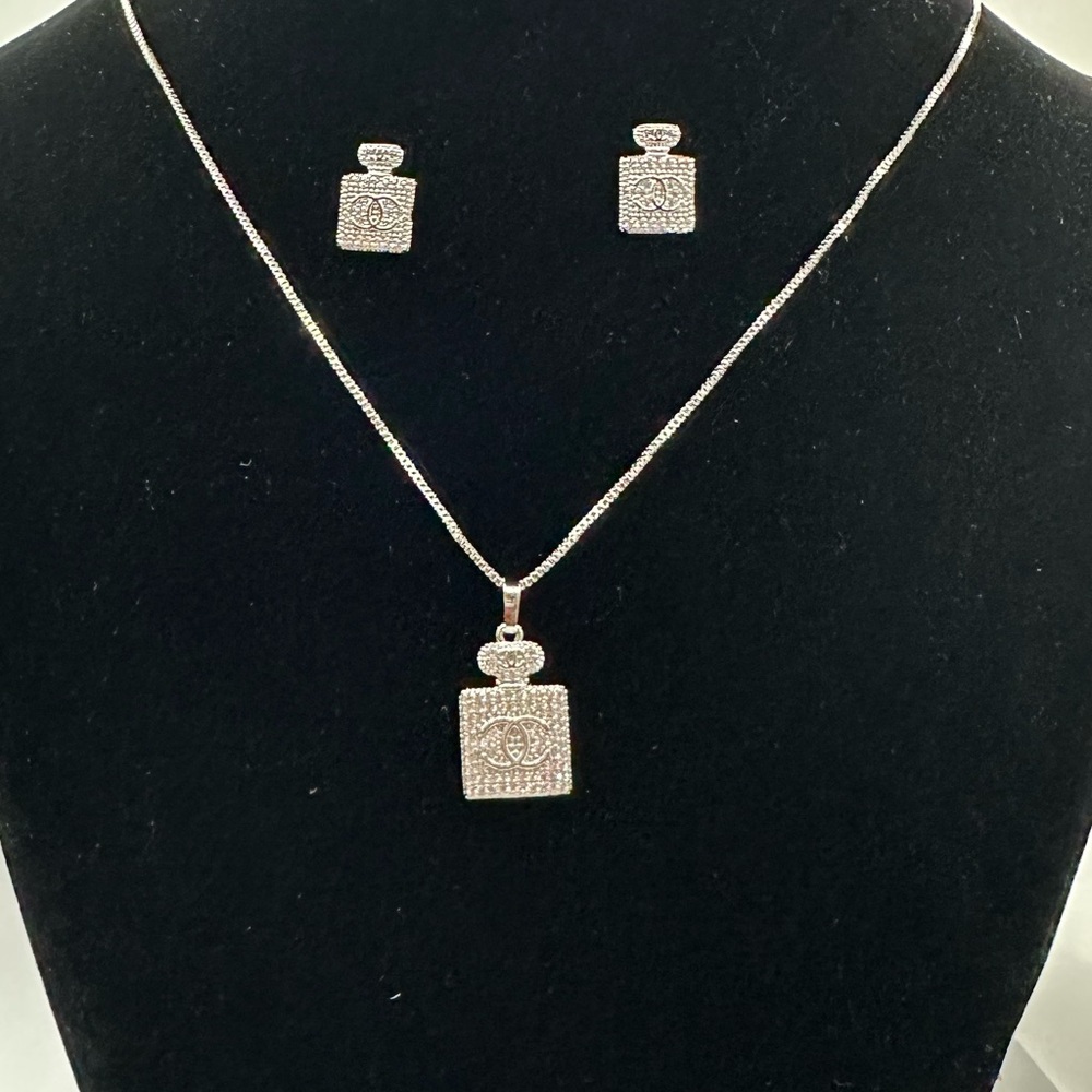 Silver Necklace and Earrings Jewelry